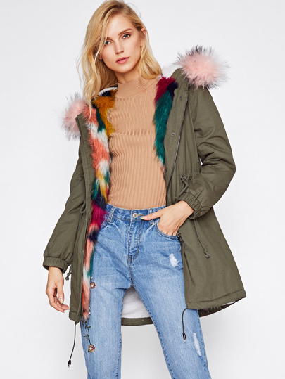 Parka Mantel aus Kunstpelz und Schlitz hinten