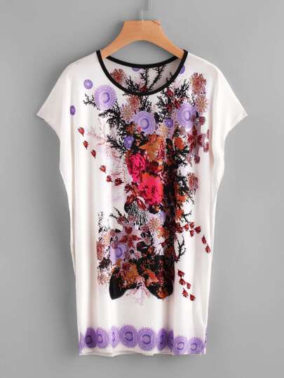 T-shirt floreale con maniche dolman