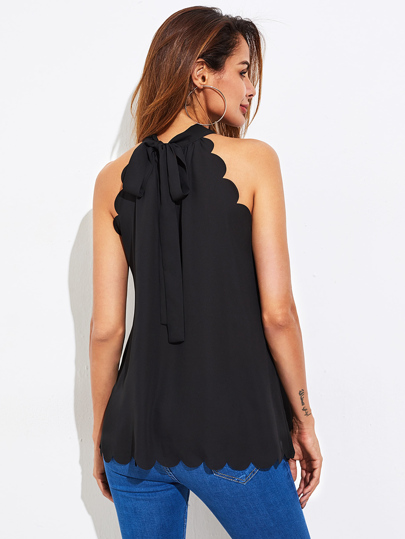 Scallop Trim Self Tie Halter Top