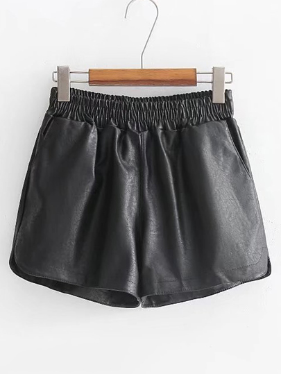 Short de PU con cintura elástica