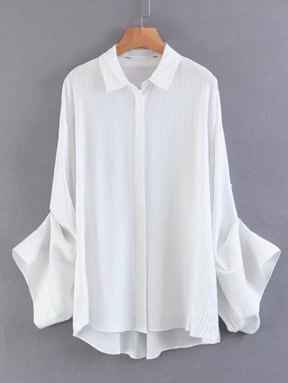 Vertical Striped Kimono Sleeve Dip Hem Blouse