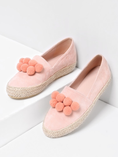 Pom Pom Decorated Woven Flats