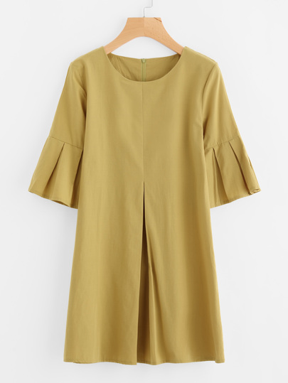 Pleated Sleeve Zipper Back Dress