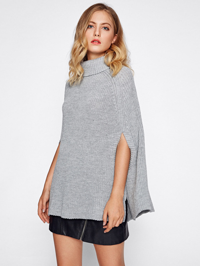 Roll Neck Poncho Jumper With Arm Hole