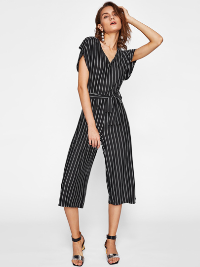 Pinstripe Tie Waist Jumpsuit