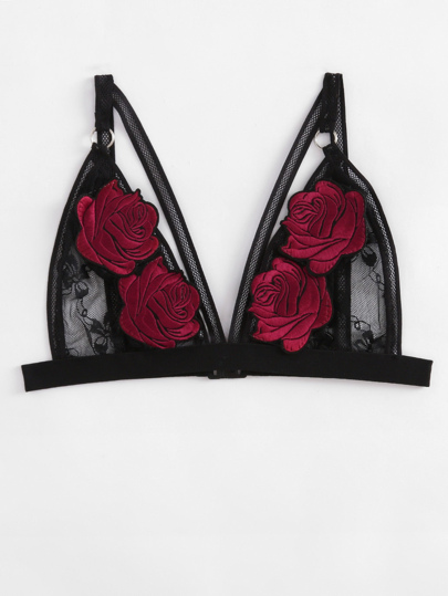 Brassière a rete con applique di rosa