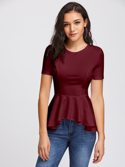 Princess Seam Asymmetric Hem Peplum Top