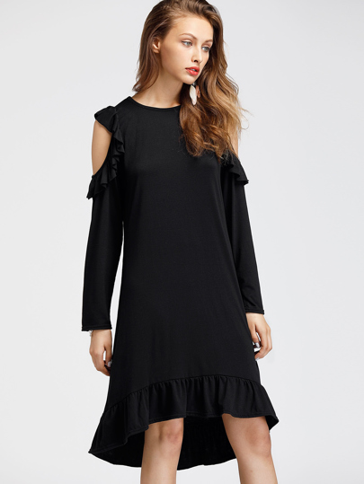 Open Shoulder Frill Trim Tee Dress