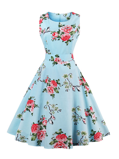Random Florals Bow Tie Back Circle Dress