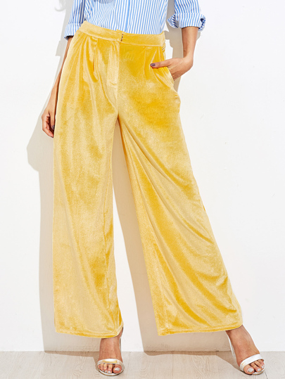 Pocket Side Velvet Palazzo Pants