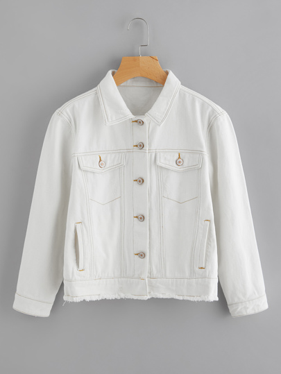 Light Wash Topstitch Frayed Denim Jacket