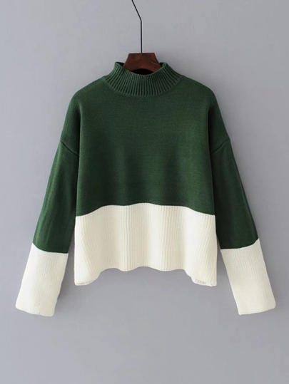 Two Tone Ribbed Pullover Sweater
