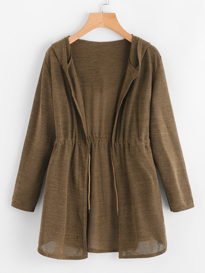 Drawstring Waist Hooded Cardigan