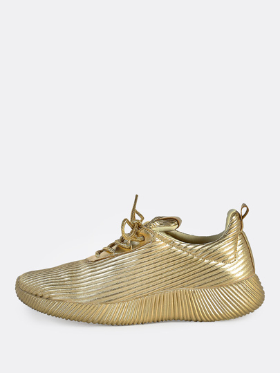 Metallic Lace Up Textured Sneakers GOLD