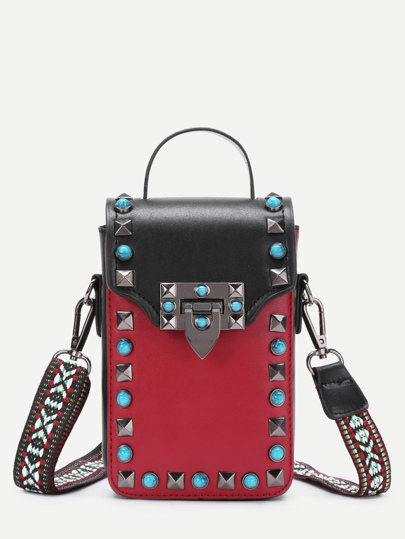 Bolso de pu con adorno de turquesa y tachuelas