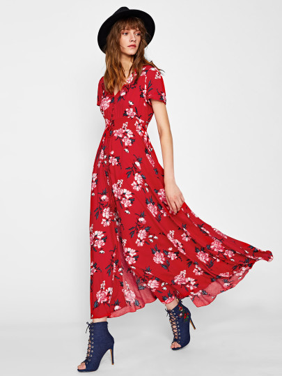 Vestido floral con cordón