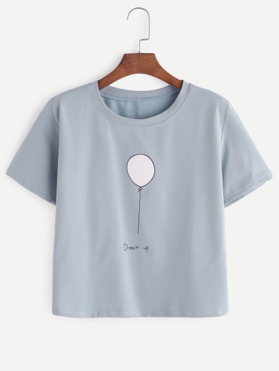 Camiseta con estampado de globo - azul claro