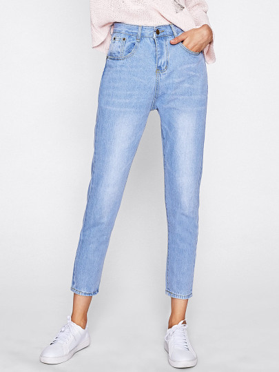Bleach Wash Straight Jeans