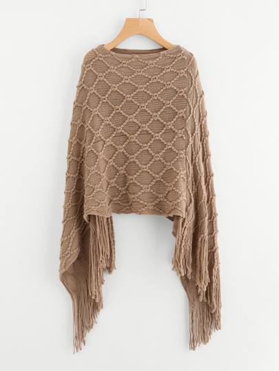 Fringe Hem Poncho Sweater