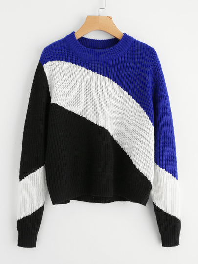 Pull-over color-block découpé côtelé