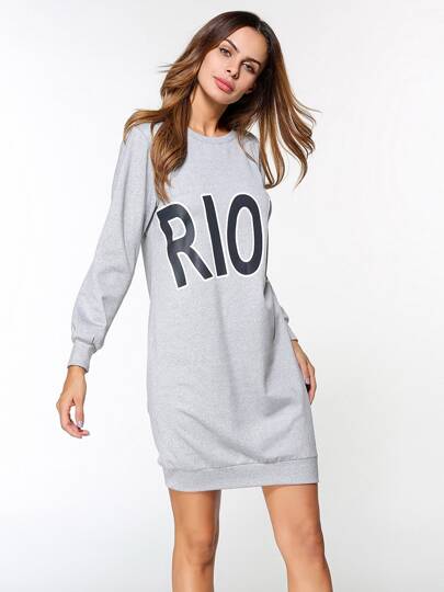 Letter Print Marled Sweatshirt Dress