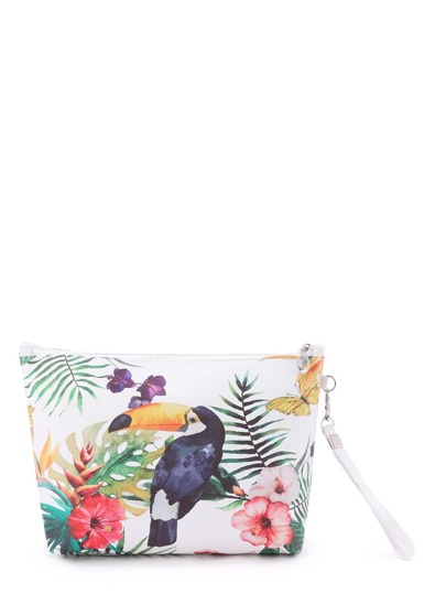Bird & Flower Print Makeup Bag 3pcs