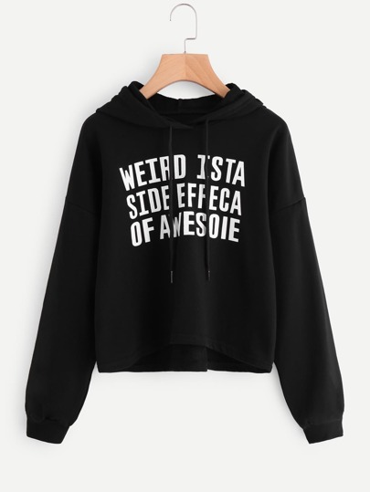 Drop Shoulder High Low Graphic Hoodie