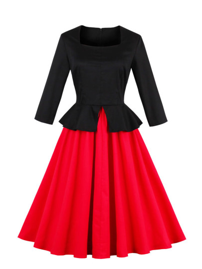 Square Neck Peplum Combo Dress
