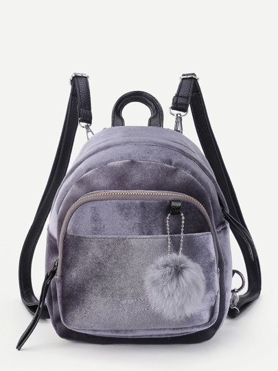Samt Rucksack mit Pompons