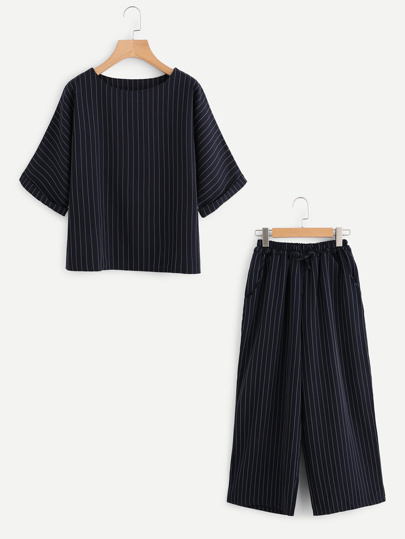 Top à rayures avec des plis &Pantalons jambe large