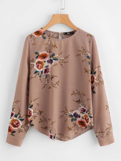 Blouse avec pan incurvé imprimé fleur