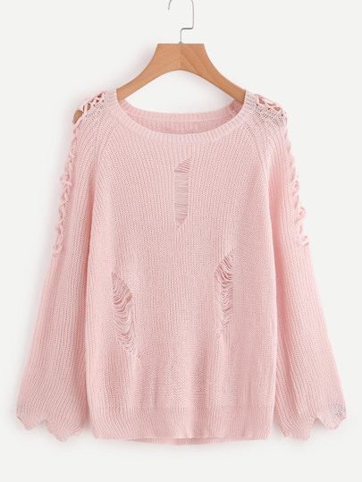 Criss Cross Sleeve Ripped Detail Sweater