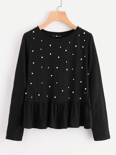 Top con adorno de perla con volantes