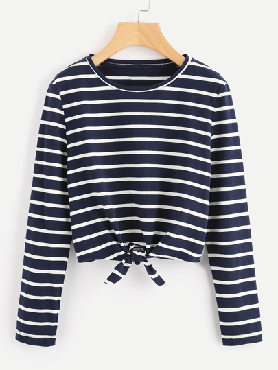 Camiseta de rayas con nudo en la parte delantera