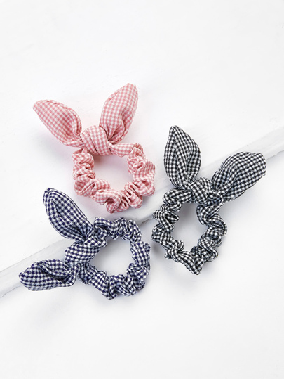 Knotted Bow Plaid Hair Tie 3pcs
