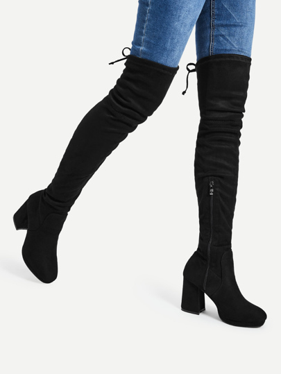 Tie Back Over The Knee Heeled Boots