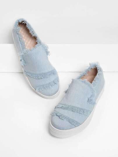 Raw Trim Denim Slip On Plimsolls