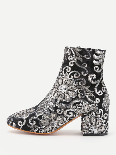 Bottes de cheville en velours décorées de fleur de paillette