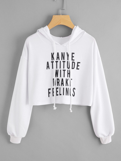 Drop Sweat Slogan Stampa Crop Hoodie