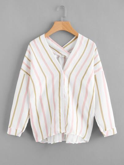 Drop Shoulder Striped Blouse