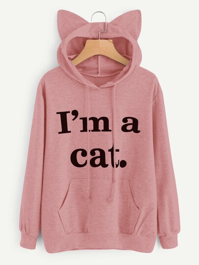 Hoodie mit Buchstaben und Katzeohr