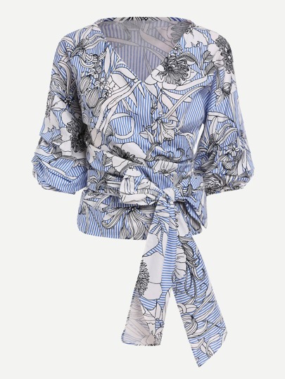 Ruched Sleeve Cross Tie Front Top