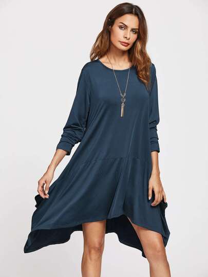 Shiftkleid mit asymmetrischem Saum