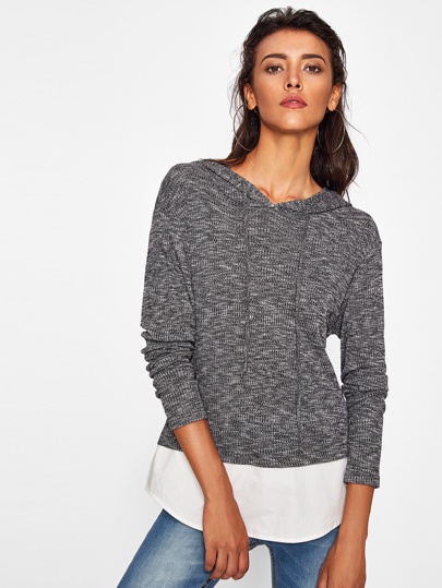 Space Dye Curved Hem 2 In 1 Hoodie Top