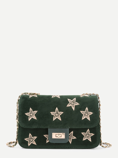 Star Embroidery Suede Chain Crossbody Bag