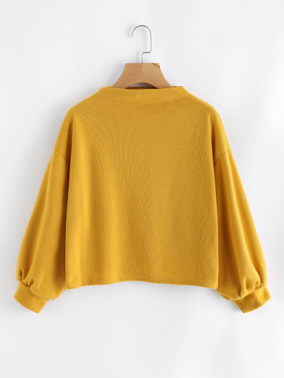 Drop Shoulder Funnel Neck Lantern Sleeve Sweatshirt