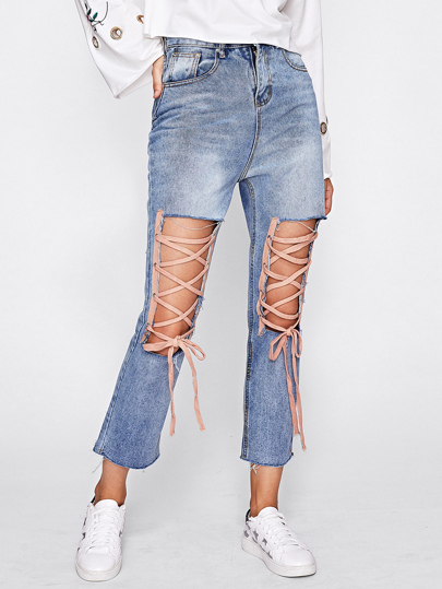 Cut Out Front Lace Up Jeans