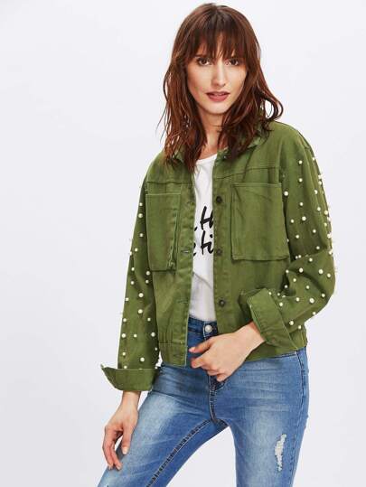 Jacke mit Flicken Tasche vorn und Perlen