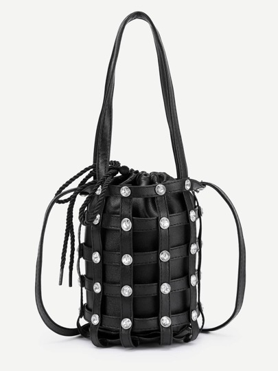 Coin Detail PU Drawstring Bag With Convertible Strap