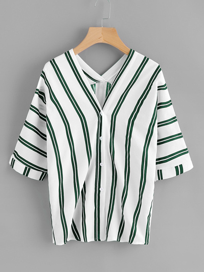 V-neckline Striped Blouse